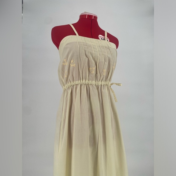 Vintage Pastel Yellow Side Button Drawstring Waist Midi Sundress - Picture 4 of 11